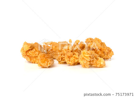 Slices of roasted meat on a white background. Fried chicken fillet close-up. 75173971