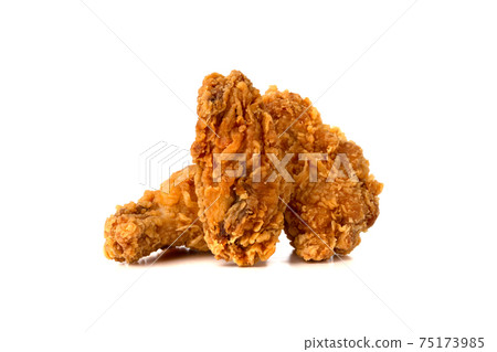 Fried wings on a white background. Deep-fried chicken wings close-up. 75173985