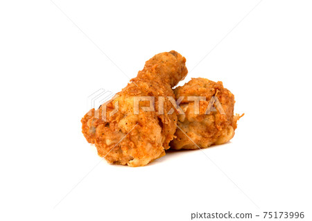 Fried legs on a white background. Chicken legs deep fried close-up. 75173996