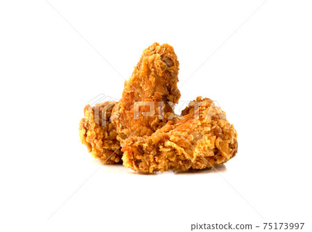Fried wings on a white background. Deep-fried chicken wings close-up. 75173997