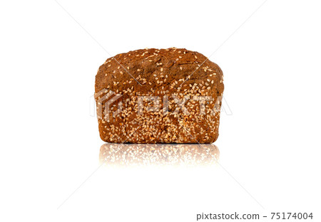 Bread on a white background. Square bread loaf with sesame closeup. Bread on a white background. Square bread loaf with sesame closeup. 75174004