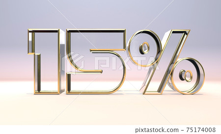 15% 3d glass material surrounded by a golden frame, discount business concept 3d render illustration 15% 3d glass material surrounded by a golden frame, discount business concept 3d render illustration 75174008