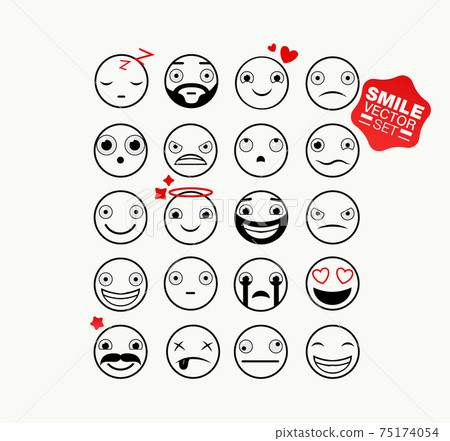 Set of vector emoticons. Smile icons. Isolated vector illustration on white background. Vector Emoji 75174054