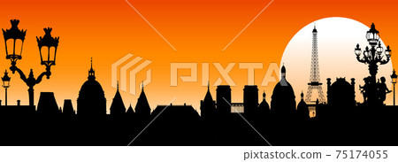 Paris at sunset silhouette city architecture 75174055