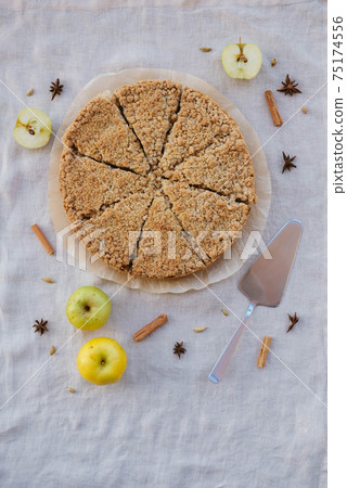 Freshly baked homemade double crutsed apple crumb pie. 75174556
