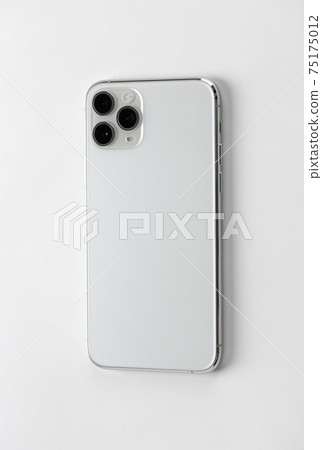 Smartphone with three cameras on a white background. Smartphone with three cameras on a white background. 75175012