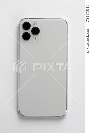 Smartphone with three cameras on a white background. Smartphone with three cameras on a white background. 75175013