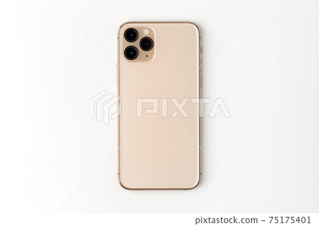 Smartphone with three cameras on a white background. 75175401