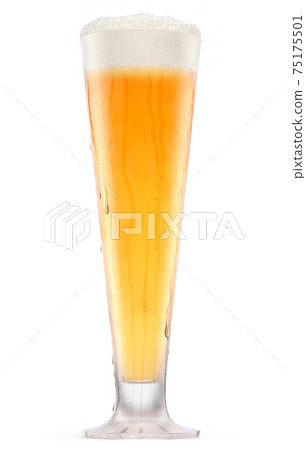 Frosty glass of fresh light beer with bubble froth isolated on white background. 75175501