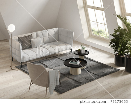 White color attic interior room 3d illustration 75175663