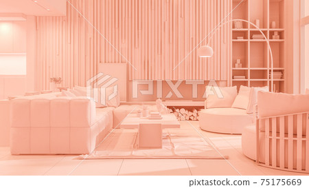 Monocrome flat pink interior of modern living room 3D rendering Monocrome flat pink interior of modern living room 3D rendering 75175669