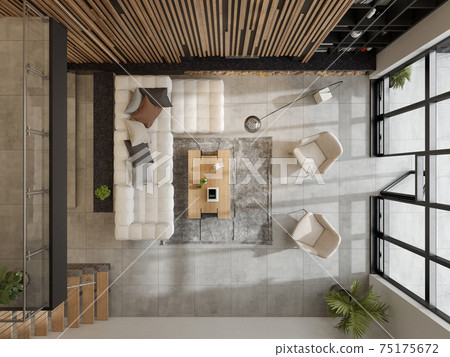 Top view minimalist Interior of modern living room 3D rendering Top view minimalist Interior of modern living room 3D rendering 75175672