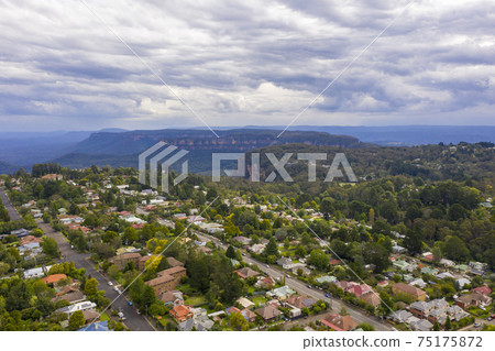 Aerial view of the Jamison Valley in Katoomba in The Blue Mountains in regional Australia Aerial view of the Jamison Valley in Katoomba in The Blue Mountains in regional Australia 75175872