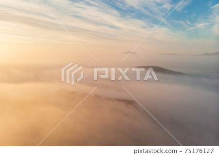 Above view La Manga city during heavy fog 75176127