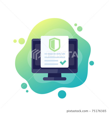 insurance policy, contract on screen icon, vector 75176385