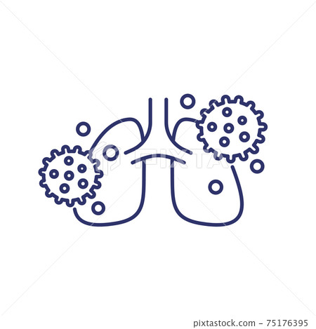 Virus and lungs line icon on white 75176395
