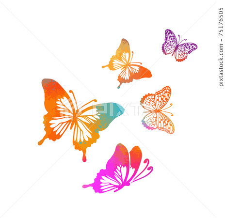 Colorful butterflies. Mixed media. Vector illustration 75176505