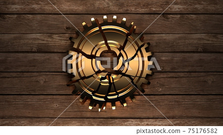 Old vintage frame from rusty gears. The gold gear is cracked. Teamwork Old vintage frame from rusty gears. The gold gear is cracked. Teamwork 75176582