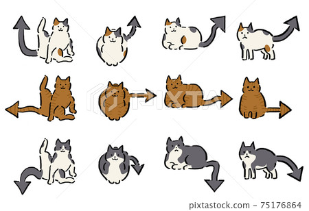 Relaxing cat tail arrow set hand-painted line art color 75176864