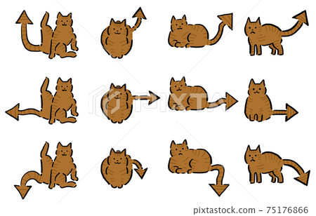 Relaxing cat tail arrow set hand-painted line art color 75176866