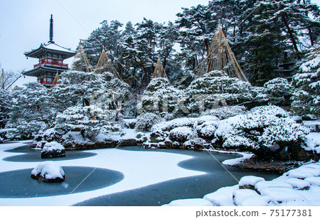 仙台北山林蔭寺日本花園三層寶塔和Yukitsuri 仙台北山林蔭寺日本花園三層寶塔和Yukitsuri 75177381