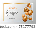 Easter card colored eggs ornamented gold pattern 75177792