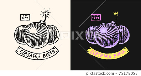Pirate bomb or explosive logo. Marine and nautical or sea, ocean emblem for sticker or t-shirt 75178055