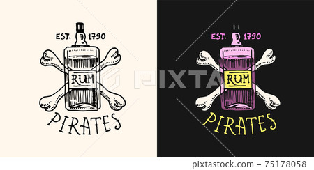Pirate rum on a background of bones logo. Marine and nautical or sea, ocean emblem for sticker or t 75178058