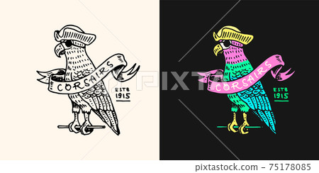 Pirate Parrot with Ribbon logo. Jolly roger or... - Stock Illustration ...