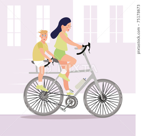 Woman and boy riding a bicycle 75178673