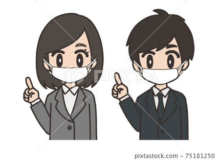 Working person pointing with a mask (upper body) Working person pointing with a mask (upper body) 75181250