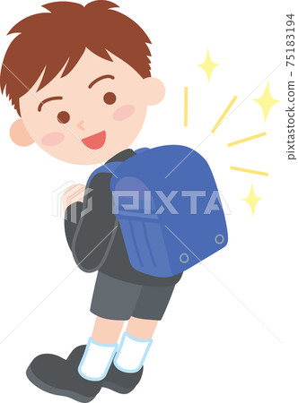 A boy in uniform carrying a shiny blue school bag on his back A boy in uniform carrying a shiny blue school bag on his back 75183194