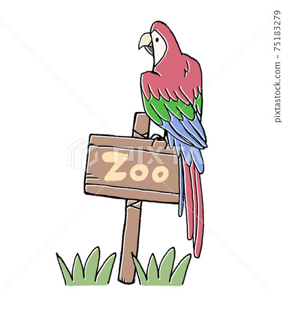 紅綠金剛鸚鵡在動物園裡的插圖 75183279