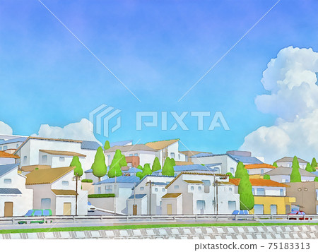 居住區水彩風格手繪風格插畫 75183313