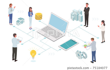 IT communication business concept PC and people's illustrations 75184077