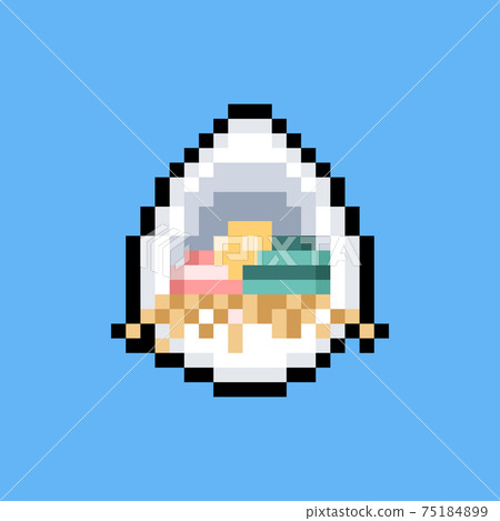 Pixel art cartoon easter eggs in the big egg. Pixel art cartoon easter eggs in the big egg. 75184899