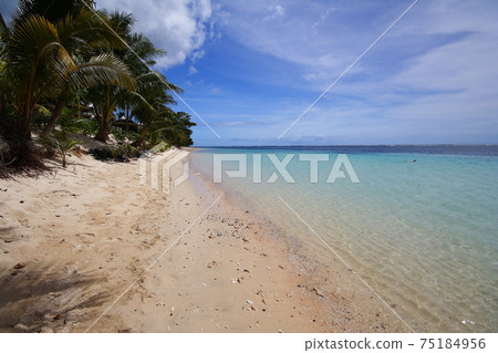 South Pacific island country Samoa Independent country Samoa Island North coast sandy beach and blue sea 75184956