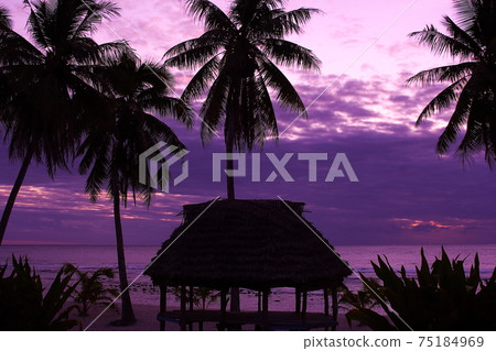 Sunset at Cape Mulinu, the westernmost island of Samoa, an island country in the South Pacific 75184969