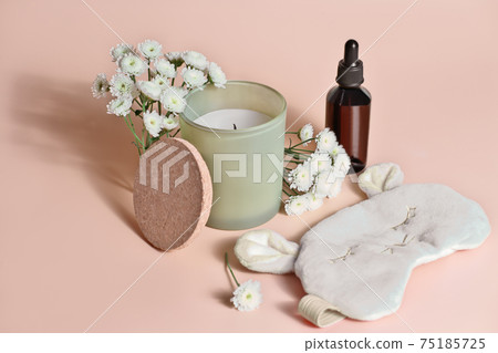 relaxing scented candle, essential oil and sleeping mask  75185725