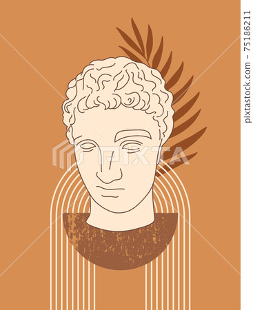 Abstract Boho Illustration with Antique Sculpture of Hermes in a Minimal Trendy Style. Vector Contemporary Background 75186211