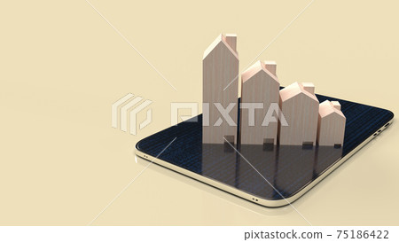 The wood home on smart phone for property content 3d rendering The wood home on smart phone for property content 3d rendering 75186422