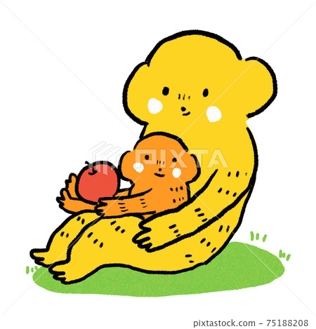 父母和孩子的猴子與手寫風格的插圖 75188208
