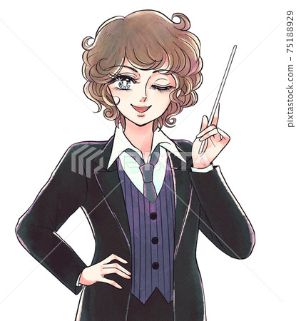 Retro girl cartoon style, smiling boy with a pointer 75188929