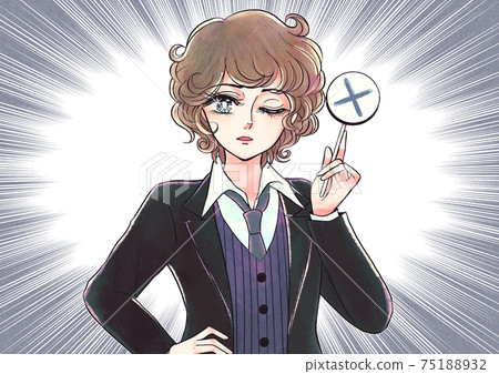 Retro girl cartoon style, disappointing face boy with a cross tag, concentrated line Retro girl cartoon style, disappointing face boy with a cross tag, concentrated line 75188932