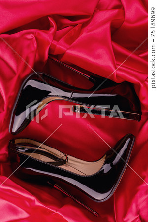 Black fetish shiny patent leather stiletto high heels with ankle strap Black fetish shiny patent leather stiletto high heels with ankle strap 75189699