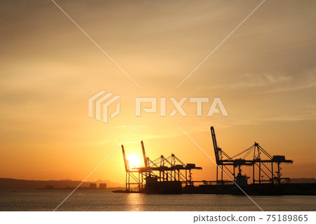 Evening view of the container terminal of Island City in Fukuoka City 75189865