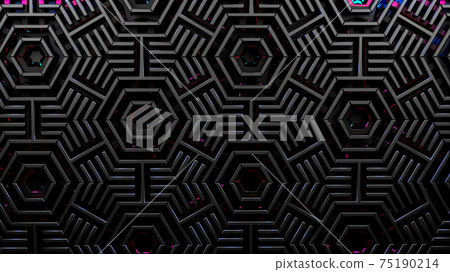 Abstract background with technology styled 3d pattern in hexagonal grid. 3D illustration Abstract background with technology styled 3d pattern in hexagonal grid. 3D illustration 75190214