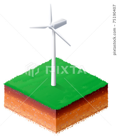 Wind generator on green field isometric. Green alternative electricity 75190407