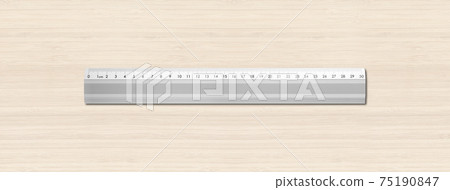 Metal ruler isolated on white wooden background Metal ruler isolated on white wooden background 75190847