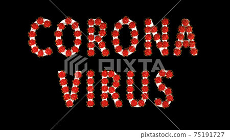 White text corona virus with red molecules of covid-19 on black background. 75191727